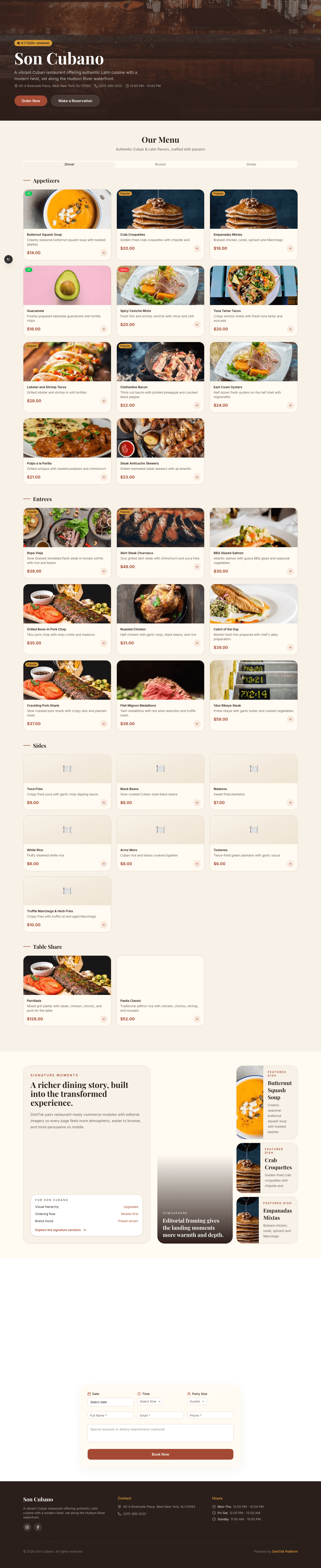 Top-aligned screenshot of the transformed Son Cubano DishTok demo page