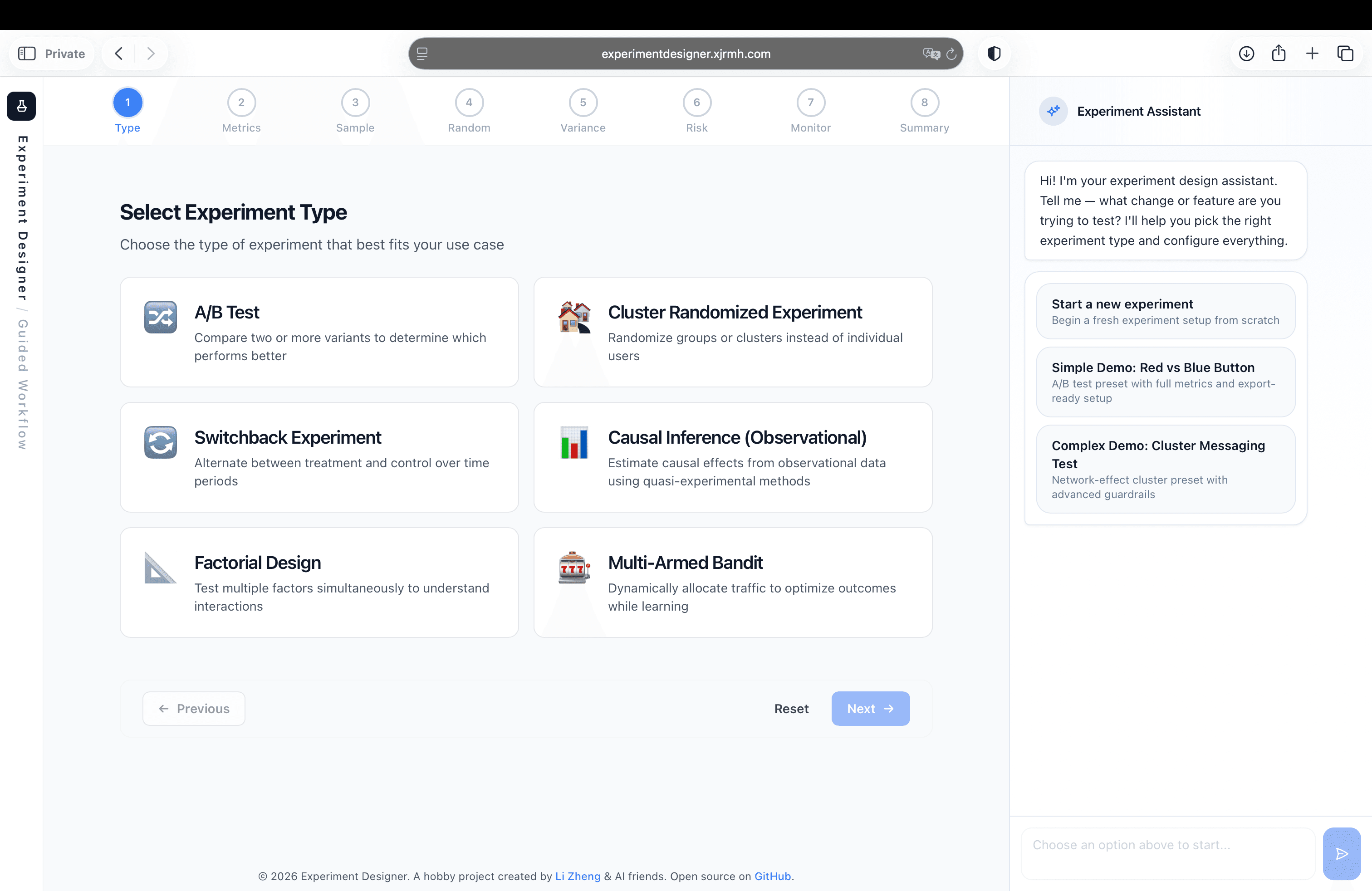 Experiment Designer screenshot